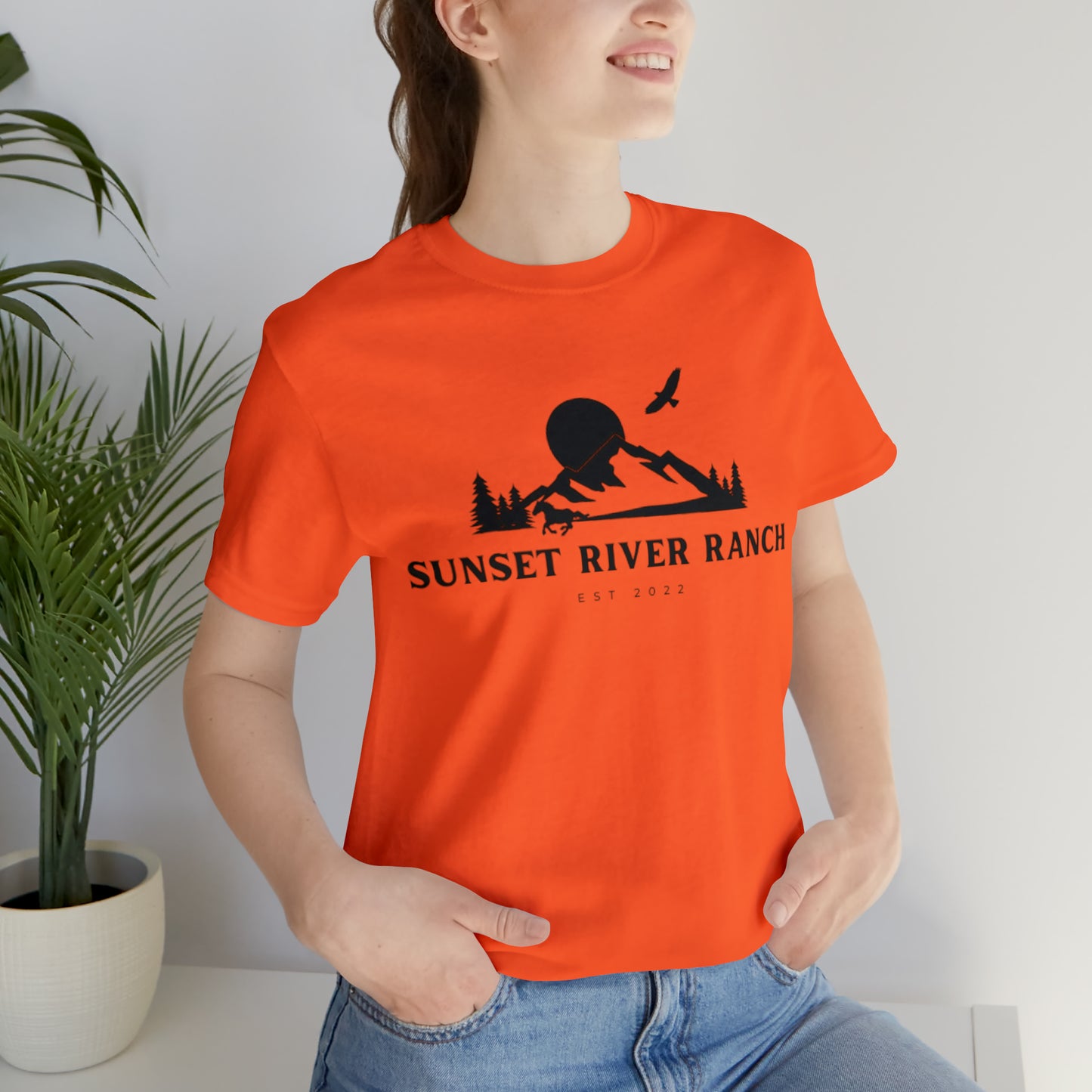 Sunset River Ranch; Unisex Jersey Short Sleeve Tee