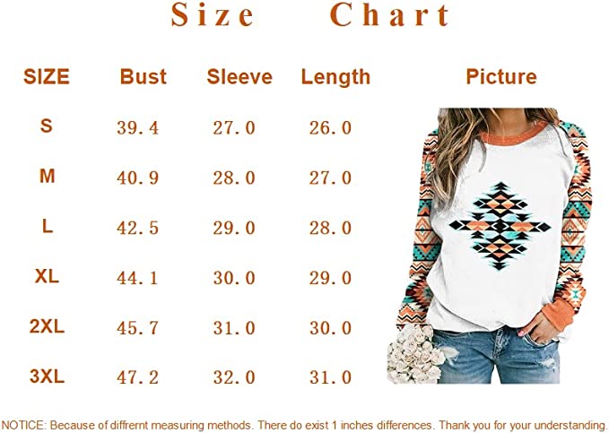 Womens Long Sleeve Tops Western Aztec Sweatshirt Crewneck Cowgirl