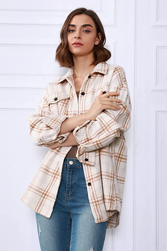 Buy Womens Button Down Shirts Jacket Casual Waffle Knit Long Sleeve  Oversized Shacket Tops, Beige, Large at Amazon.in