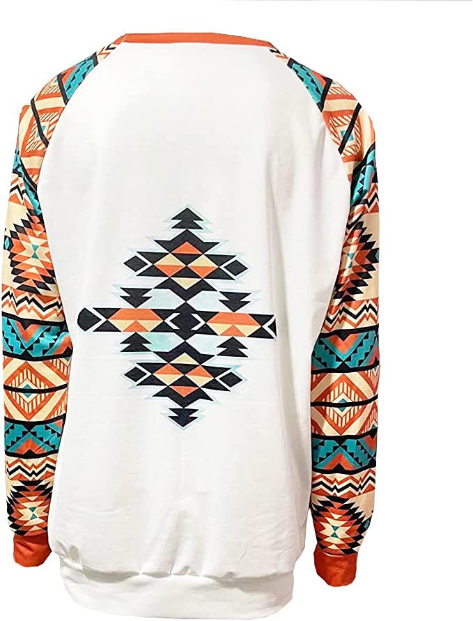 Aztec Print Sweatshirt for Women Crewneck Cowgirl Clothes Western Ethnic  Style Geometric Printed Casual Pullover Shirt Tops