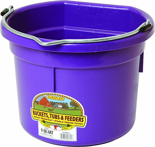 Little Giant Plastic Animal Feed Bucket (Purple) Flat Back Plastic Feed Bucket with Metal Handle (8 Quarts / 2 Gallons) (Item No. P8FBPURPLE)